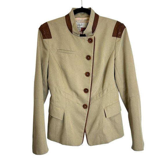 Blink Women’s Tan Cotton Equestrian Coat Jacket S Leather Trim Dressage Show - Picture 1 of 10